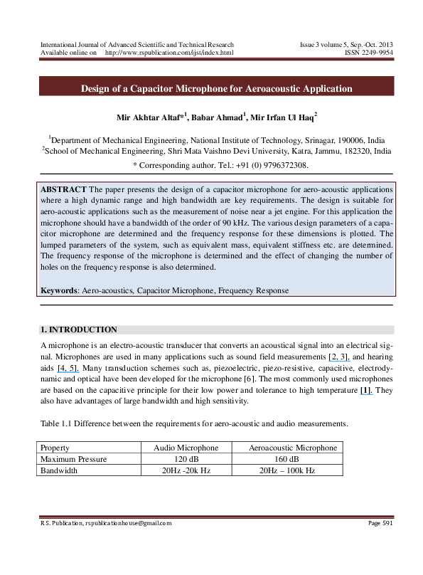 (PDF) Design of a Capacitor Microphone for Aeroacoustic Application