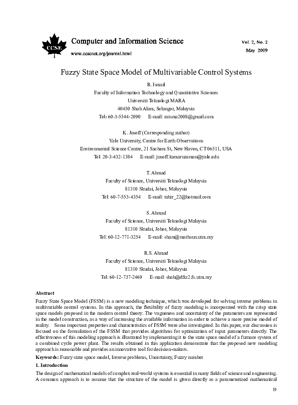 (PDF) Fuzzy State Space Model of Multivariable Control Systems