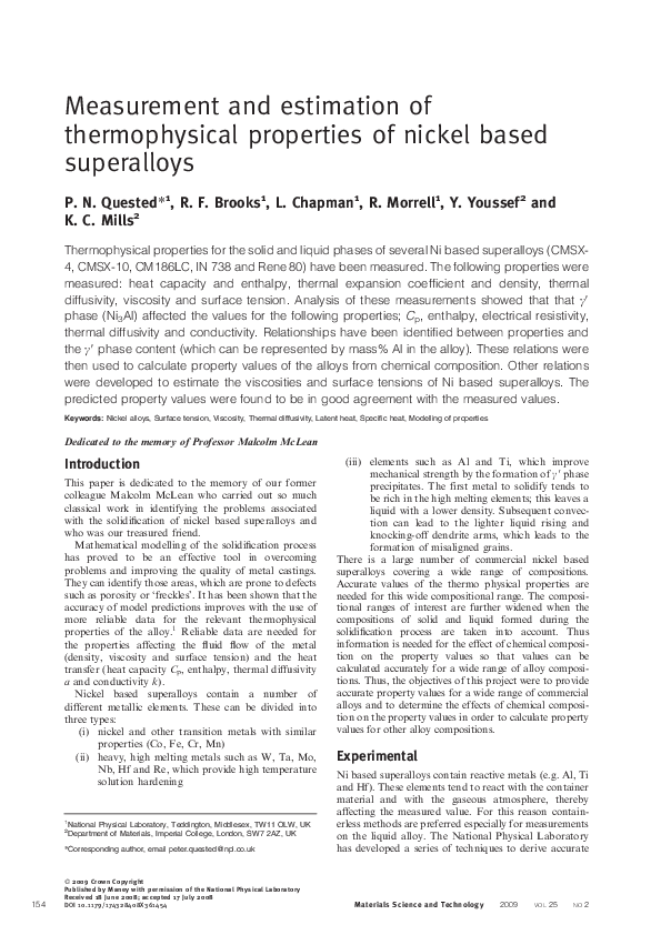 (PDF) Measurement and estimation of thermophysical properties of nickel ...