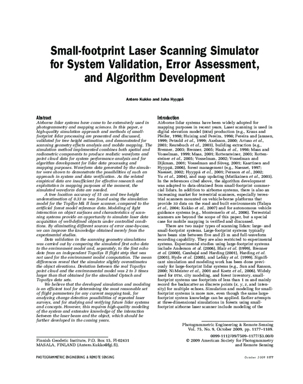 (PDF) Small-footprint Laser Scanning Simulator for System Validation ...