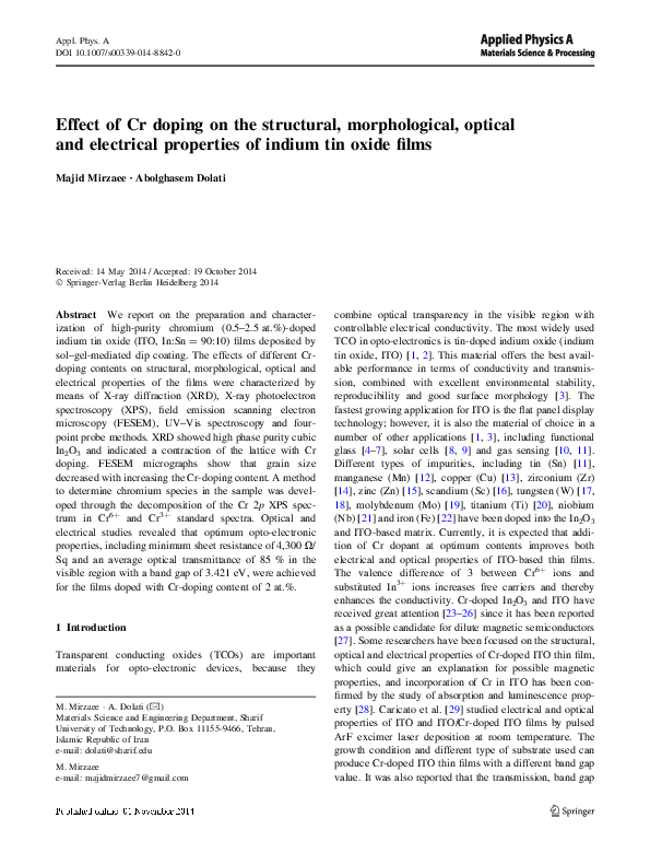 (PDF) Effect of Cr doping on the structural, morphological, optical and ...