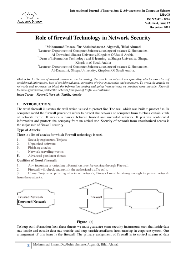 (PDF) Role of firewall Technology in Network Security