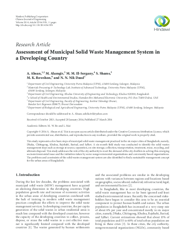(PDF) Assessment of Municipal Solid Waste Management System in a ...