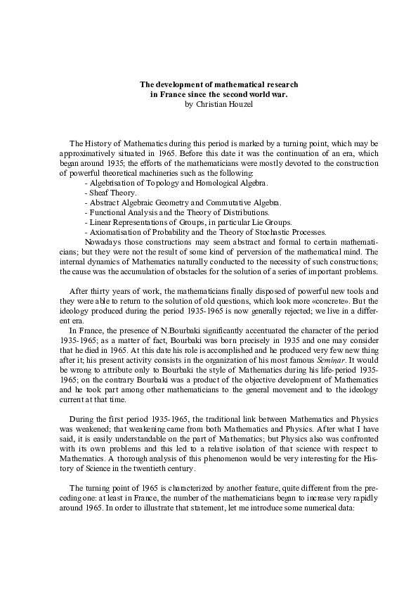 (PDF) The development of mathematical research in France since the ...