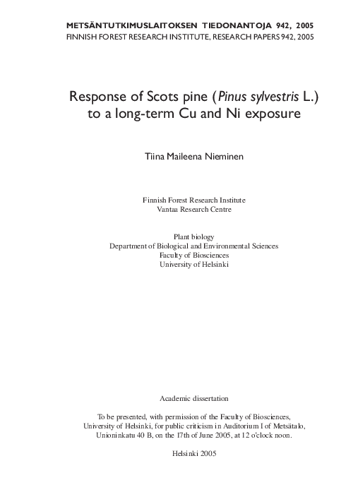 (PDF) Response of Scots pine (Pinus sylvestris L.) to a long-term Cu ...