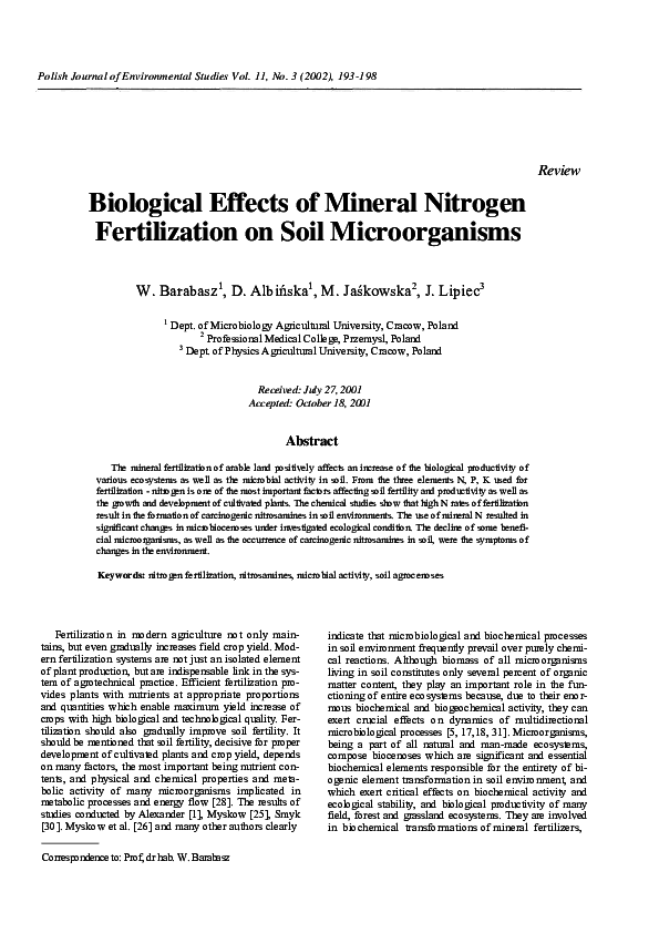 (PDF) Biological Effects of Mineral Nitrogen Fertilization on Soil