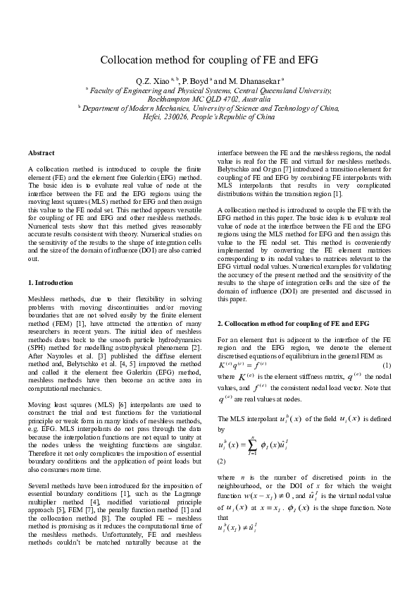 (DOC) Collocation Method for Coupling of FE and EFG