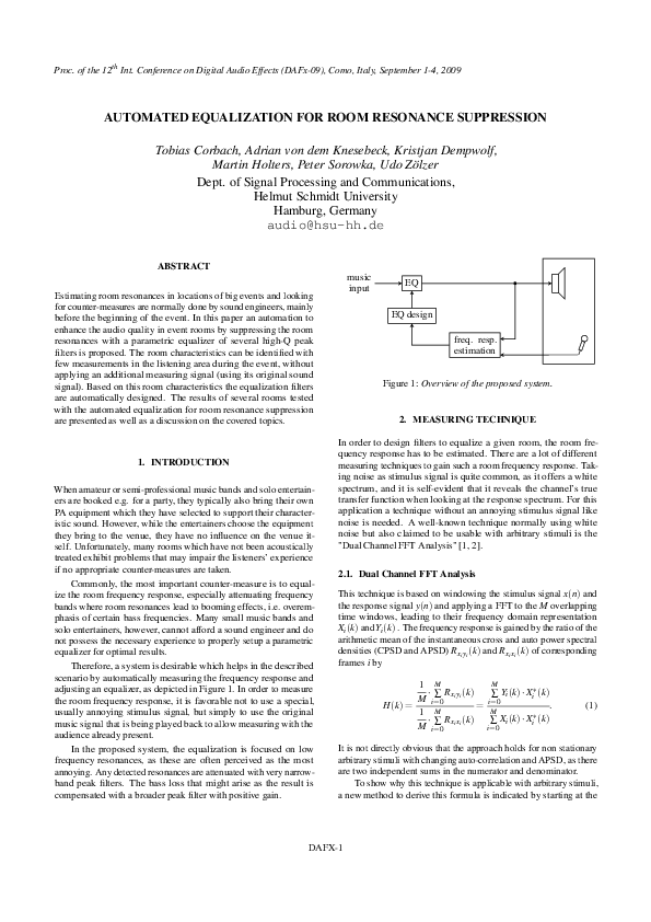(PDF) AUTOMATED EQUALIZATION FOR ROOM RESONANCE SUPPRESSION Martin