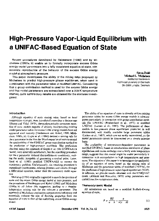 (PDF) High-pressure vapor-liquid equilibrium with a UNIFAC-based