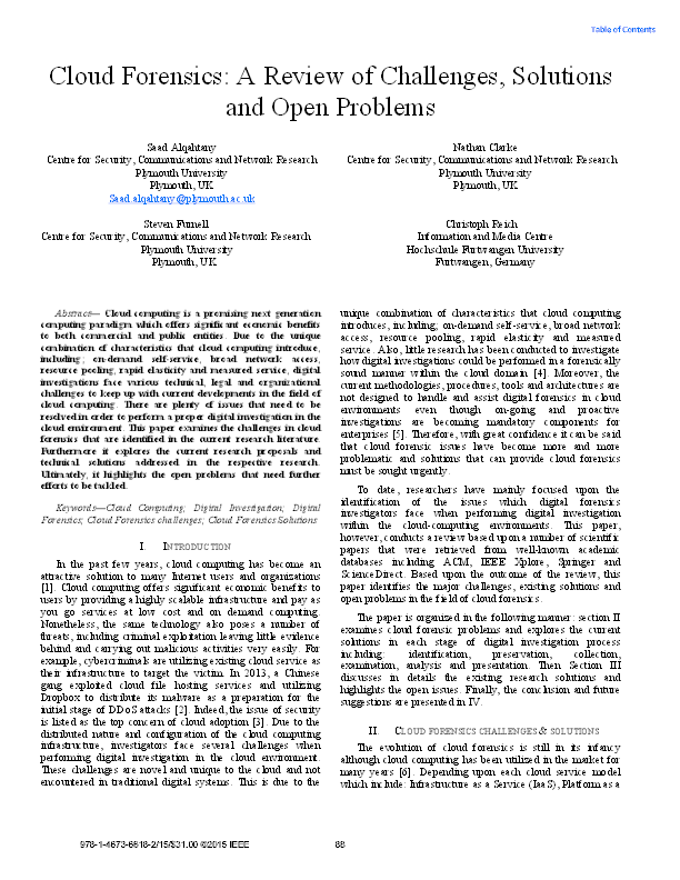 (PDF) Cloud Forensics: A Review of Challenges, Solutions and Open Problems