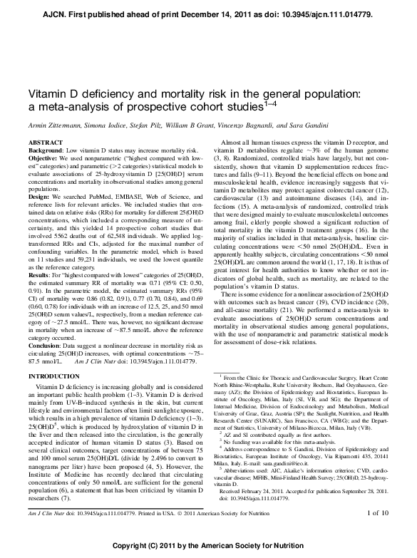 (PDF) Vitamin D and Cancer Mortality Systematic Review of Prospective