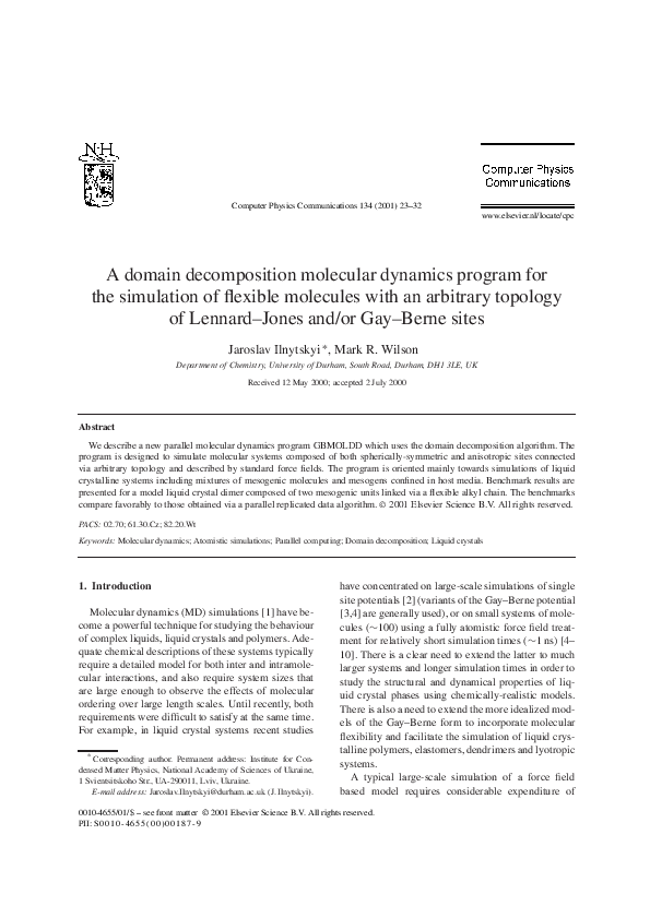 (PDF) A domain decomposition molecular dynamics program for the ...
