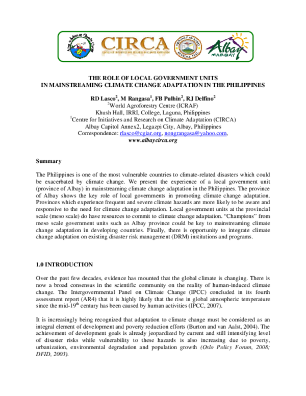 (PDF) The role of local government units in mainstreaming climate ...
