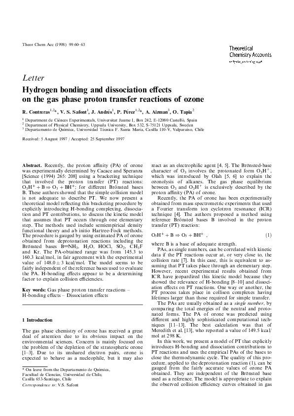 (PDF) Hydrogen bonding and dissociation effects on the gas phase proton ...