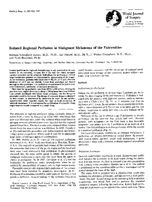 (PDF) Isolated regional perfusion in malignant melanoma of the extremities