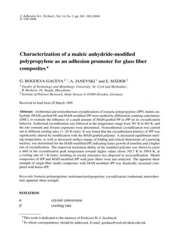 (PDF) Characterization of a maleic anhydridemodified polypropylene as