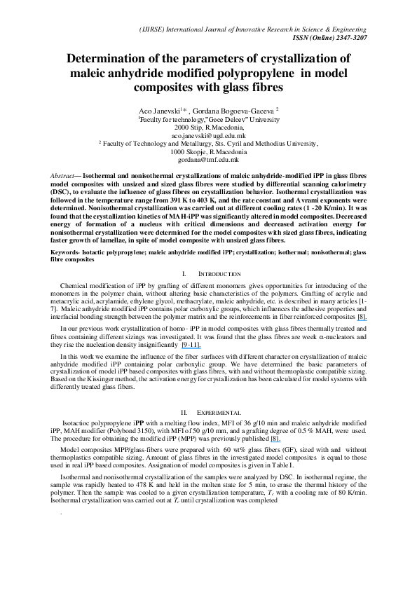 (PDF) Determination of the parameters of crystallization of maleic ...