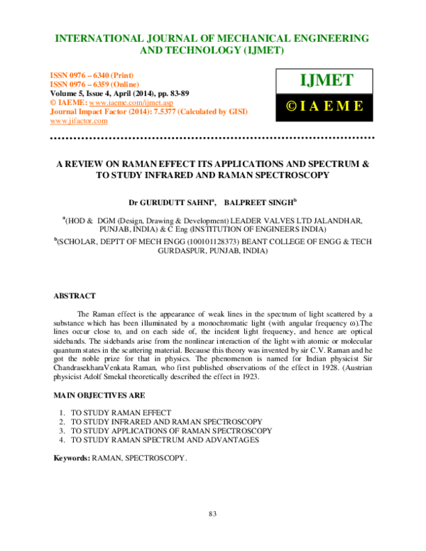 (PDF) A REVIEW ON RAMAN EFFECT ITS APPLICATIONS AND SPECTRUM & TO STUDY ...