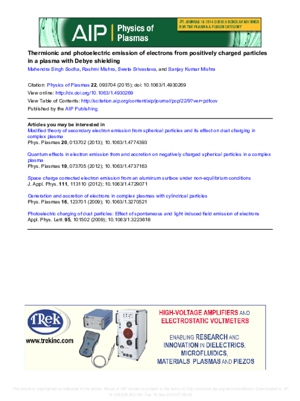 PDF) Thermionic and photoelectric emission of electrons from
