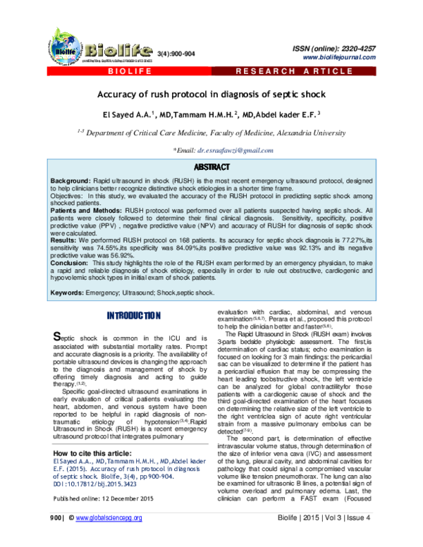 (PDF) Accuracy of rush protocol in diagnosis of septic shock