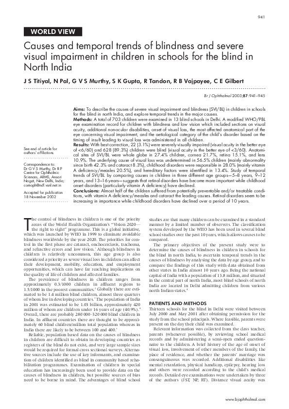 (PDF) Causes and temporal trends of blindness and severe visual ...