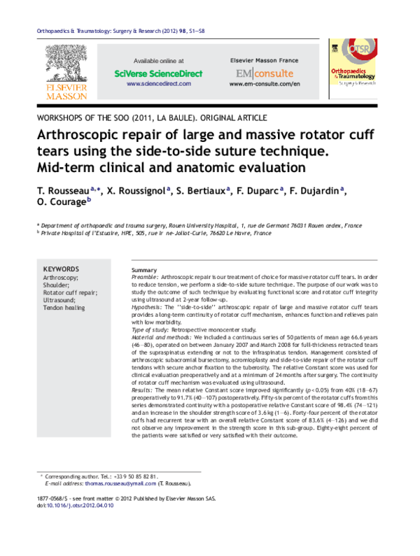 (PDF) Arthroscopic repair of large and massive rotator cuff tears using ...