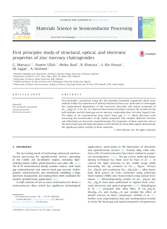 (PDF) First principles study of structural, optical, and electronic ...