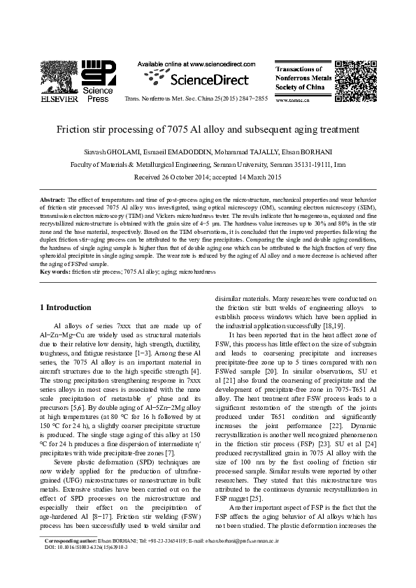 (PDF) Friction stir processing of 7075 Al alloy and subsequent aging ...
