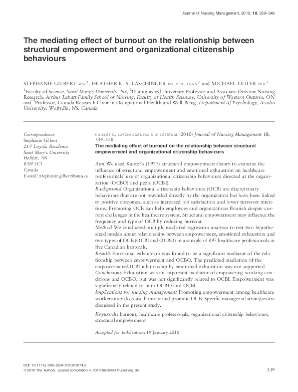 (PDF) The mediating effect of burnout on the relationship between ...