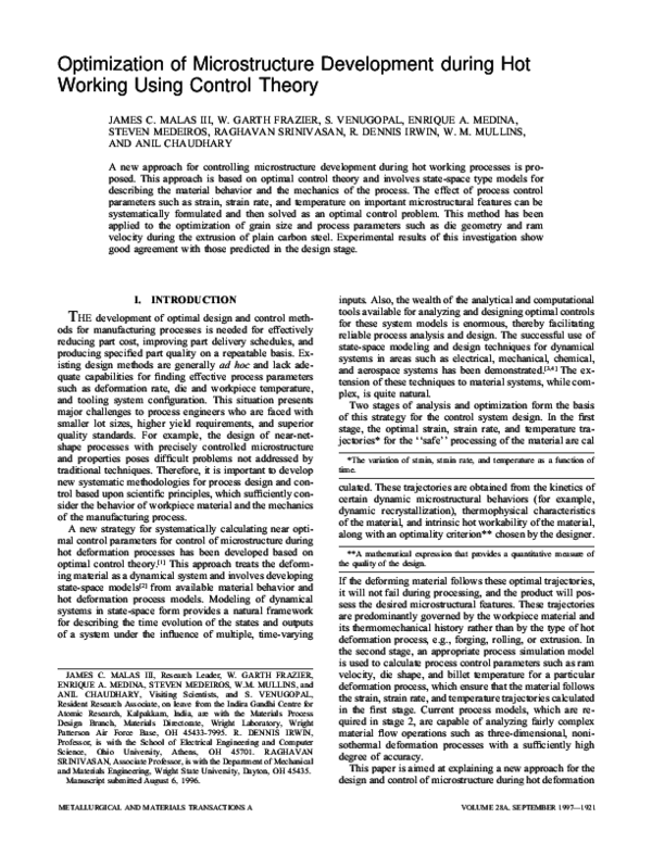(PDF) Optimization of microstructure development during hot working ...