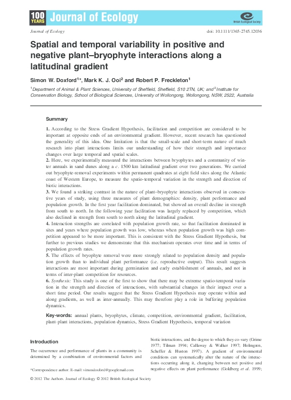 (PDF) Spatial and temporal variability in positive and negative plant ...