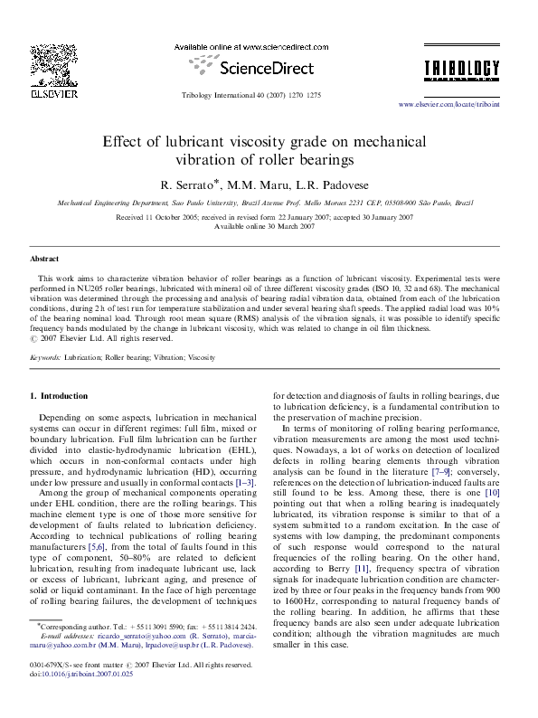 (PDF) Effect of lubricant viscosity grade on mechanical vibration of ...