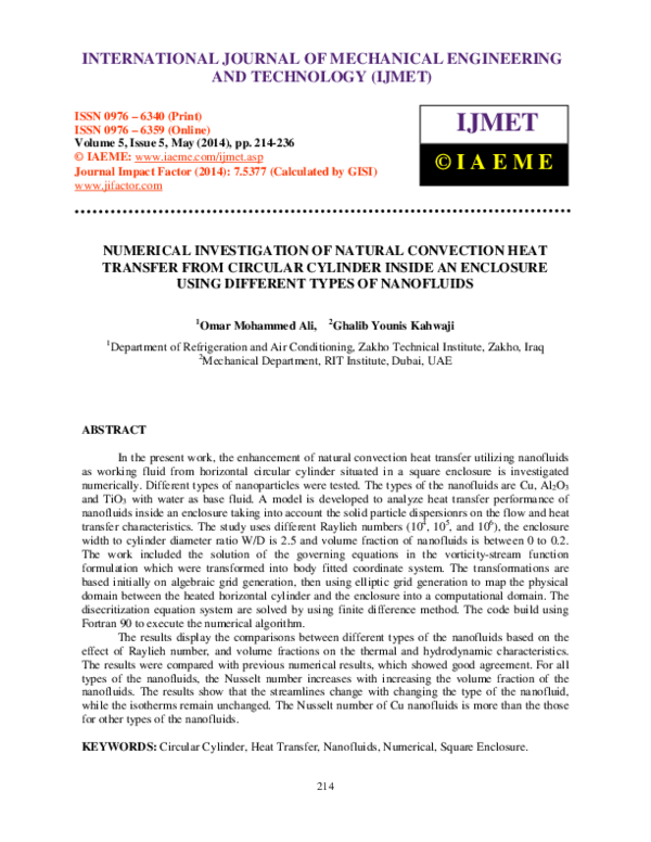 (PDF) NUMERICAL INVESTIGATION OF NATURAL CONVECTION HEAT TRANSFER FROM ...