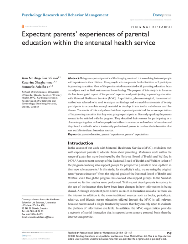(PDF) Expectant parents’ experiences of parental education within the ...