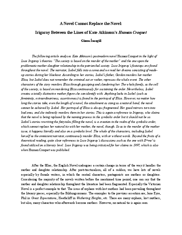 (DOC) A Novel Cannot Replace the Navel Irigaray Between the Lines of