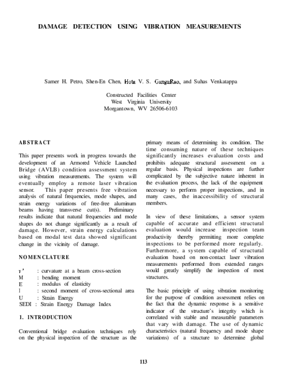 (PDF) Damage detection using vibration measurements