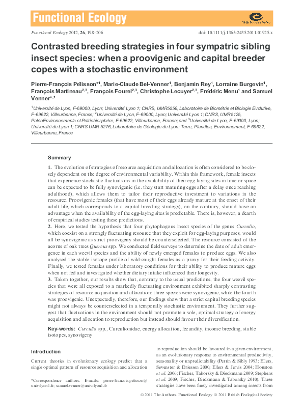 (PDF) Contrasted breeding strategies in four sympatric sibling insect ...