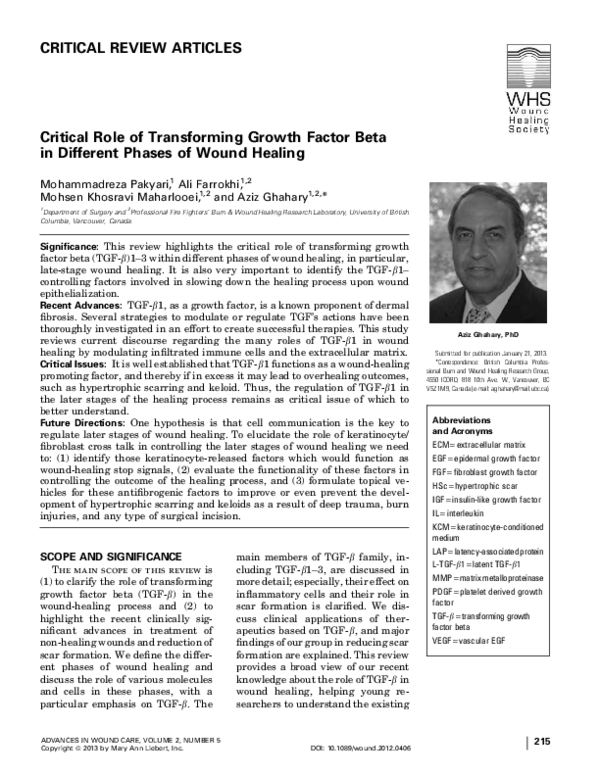 (PDF) Critical Role of Transforming Growth Factor Beta in Different ...