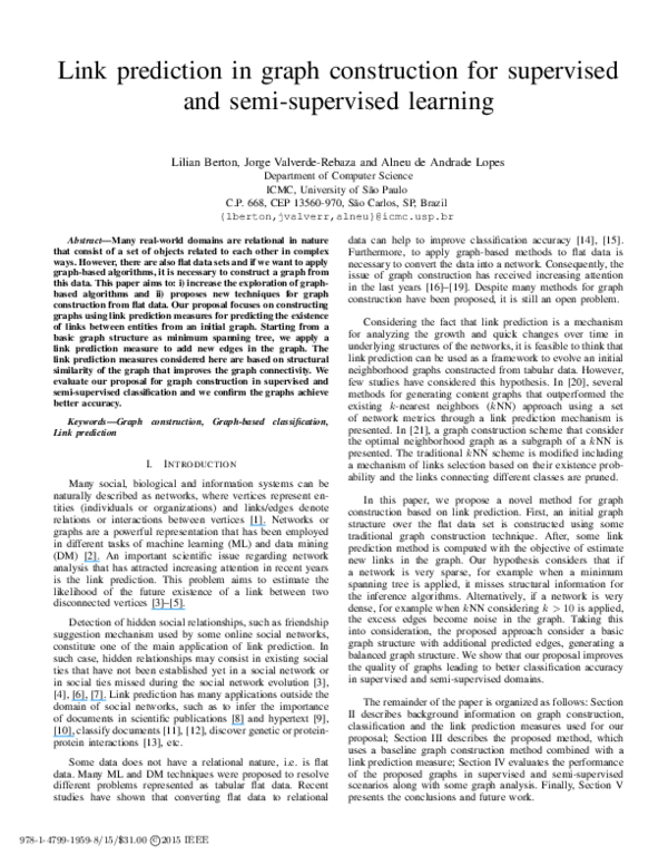 (PDF) Link prediction in graph construction for supervised and semi ...