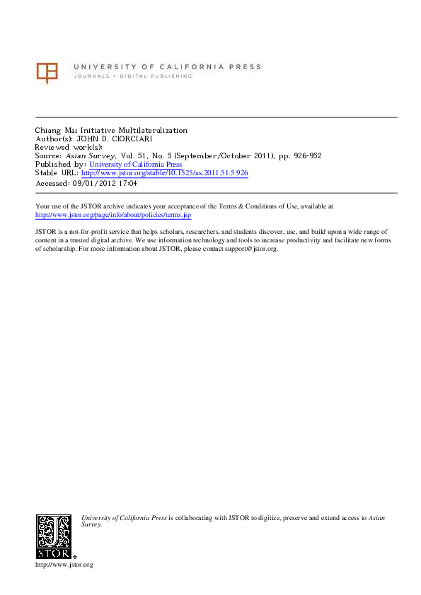 (PDF) Chiang Mai Initiative Multilateralization: International Politics ...