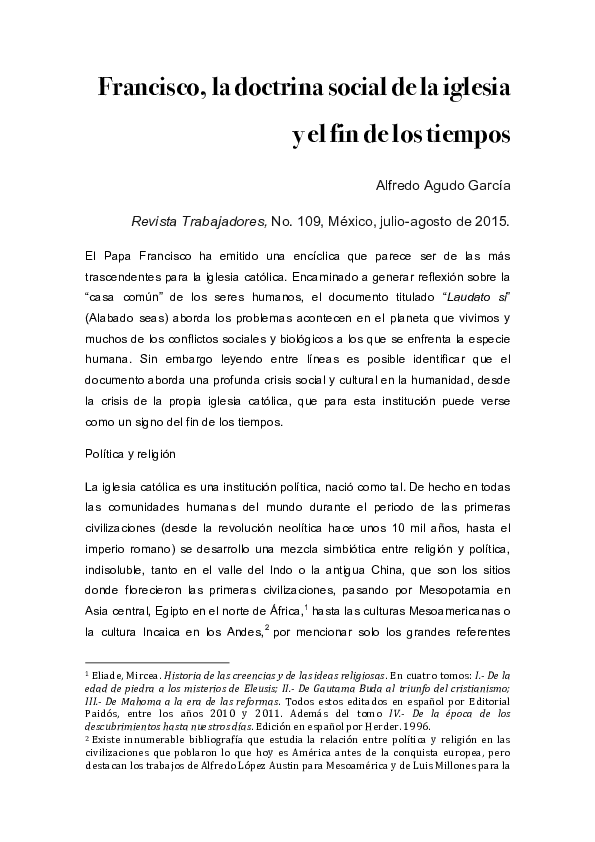 (PDF) Francisco, la doctrina social de la iglesia y el fin de los tiempos