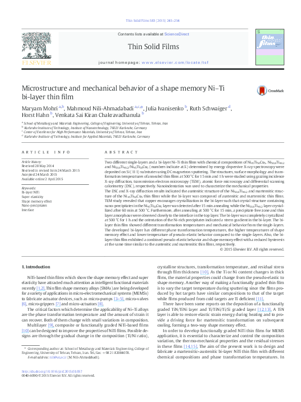 (PDF) Microstructure and mechanical behavior of a shape memory Ni–Ti bi ...
