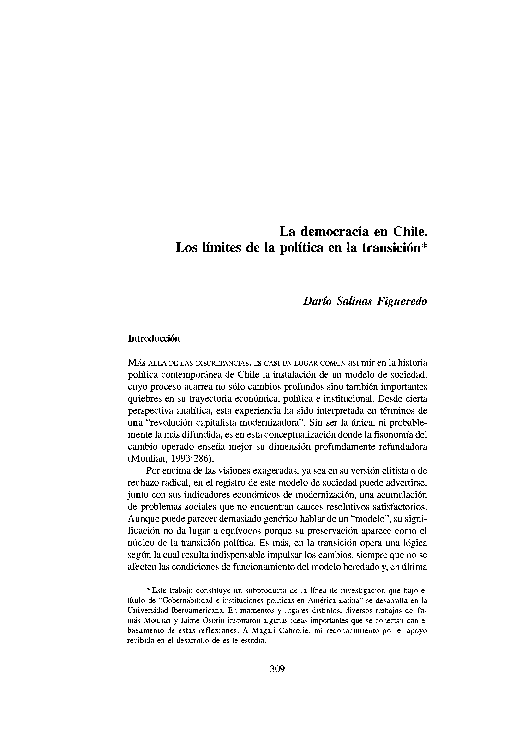 (PDF) La democracia en Chile. Los límites de la política en la transición