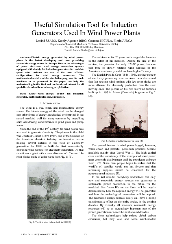 Useful Simulation Tool for Induction Generators Used In Wind Power Plants