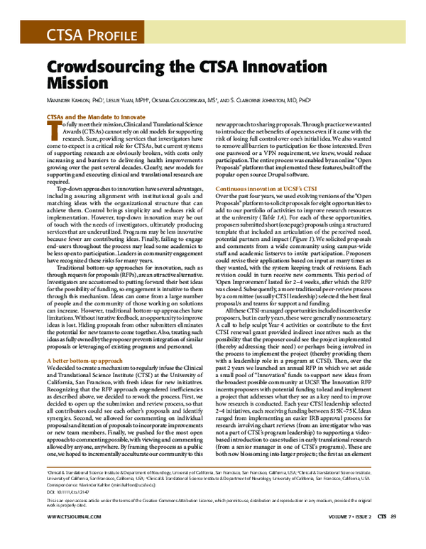 (PDF) Crowdsourcing the CTSA Innovation Mission
