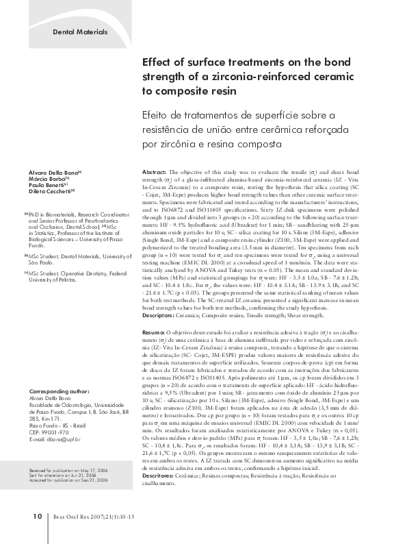 (PDF) Effect of surface treatments on the bond strength of a resin ...