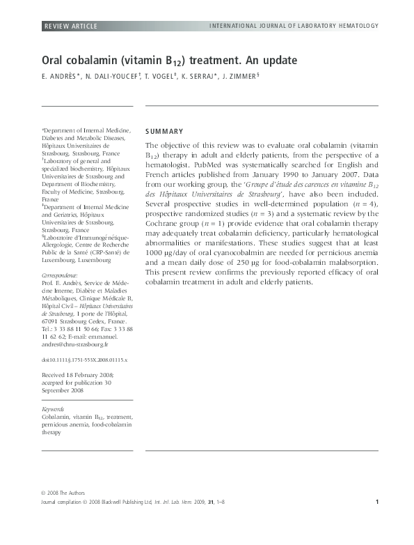 (PDF) Oral cobalamin (vitamin B12) treatment. An update Emmanuel