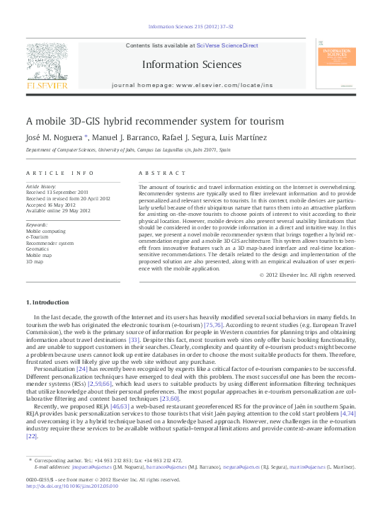 (PDF) A mobile 3D-GIS hybrid recommender system for tourism