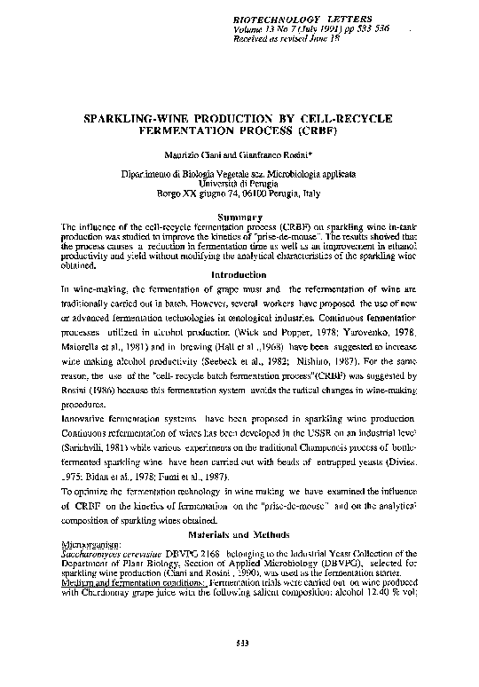 (PDF) Sparklingwine production by cellrecycle fermentation process