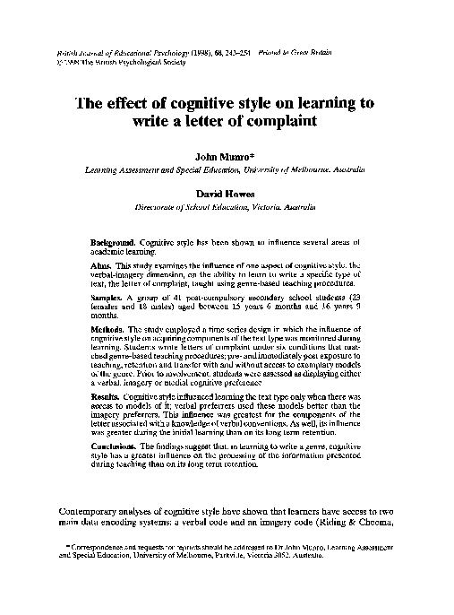 (PDF) The effect of cognitive style on learning to write a letter of ...